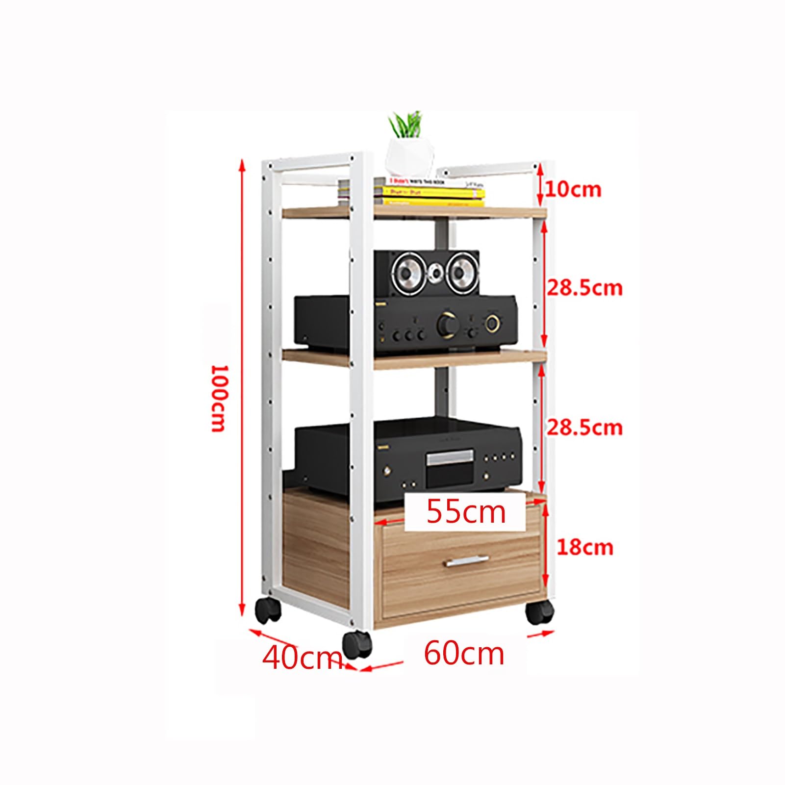 Home Stereo Rack System, AV Media Stand With Drawer, Heavy Duty Audio/Video Component Cabinet,Multi-Function Open Storage Shelf, for Living, Gaming And Recording Rooms(Size:B-3 Tier 60x40x100cm)