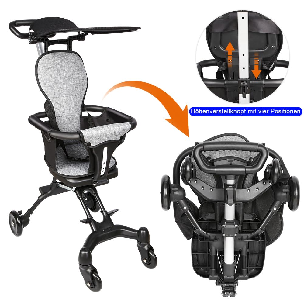 Poussette Bébé Ultra-Légère, de la Naissance à 3 Ans, Siège Réversible, Capote Anti-UV, Compacte pour Voyage et Quotidien,30 * 55 * 86.5cm (noir, pliable)