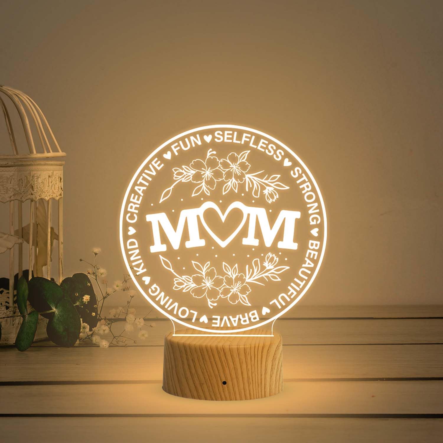 Gift Me Bazar Best Mom LED Lamp | Birthday Gift for Mom | Mothers Day Gift | Gift for Mom from Daughter Son | Warm White Light with On/Off Touch Button | USB Powered