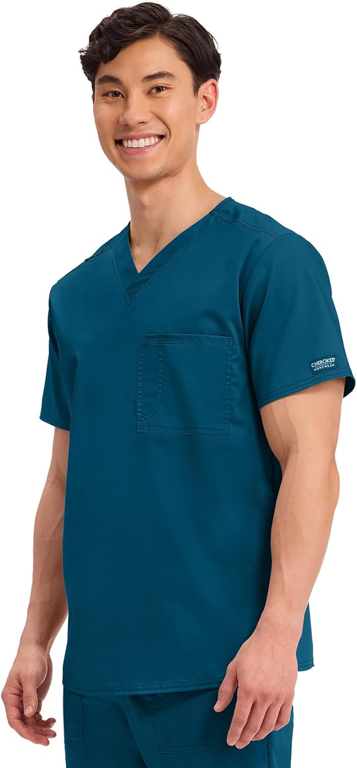 Cherokee Scrub Top for Women & Men, V-Neck Tuckable Medical Shirt with 1 Chest Pocket & ID Loop - WW625 - Image 2