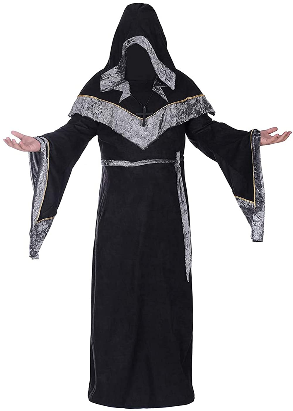 Sangdut Mystic Sorcerer Robe Halloween Cosplay Costumes for Men Adult Medieval Retro Uniform Vintage Renaissance Clothes with Hooded Cape - Image 3