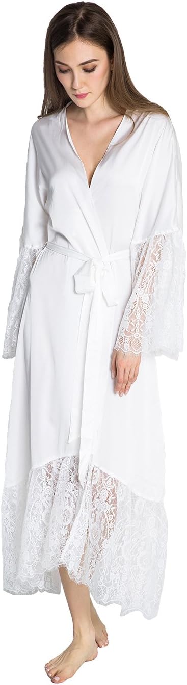 Sumi Women's Lace Kimono Robe Long - Britt, Large- White