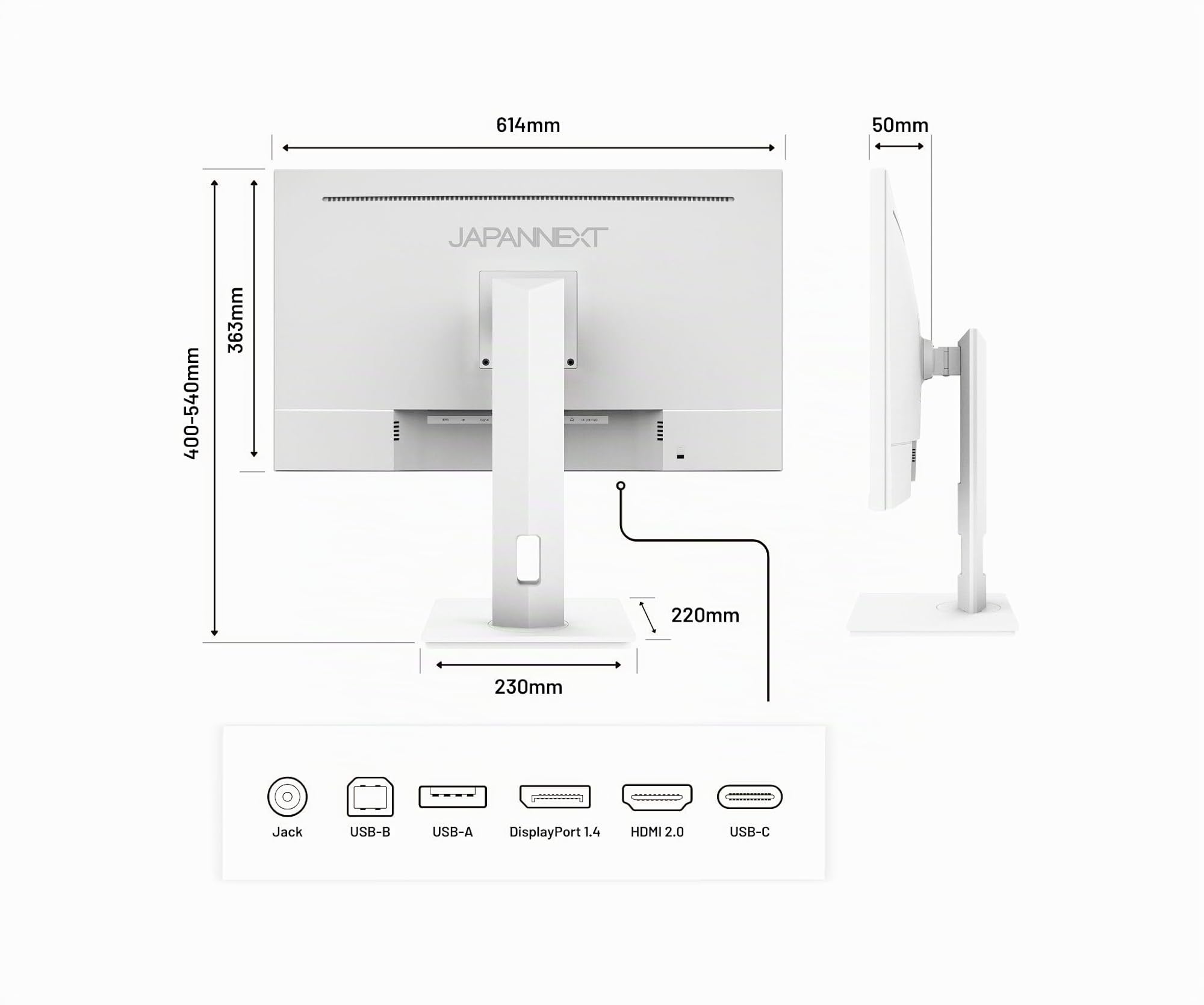 JapanNext Monitor Bianco 27" IPS 4K UHD (3840x2160) HDR | Ricarica tramite USB-C (65W) Altezza e inclinazione regolabili (HSP) Altoparlanti G-Sync/FreeSync | Garanzia 2 anni | JN-IPS27UHDR-C65W-HSP-W