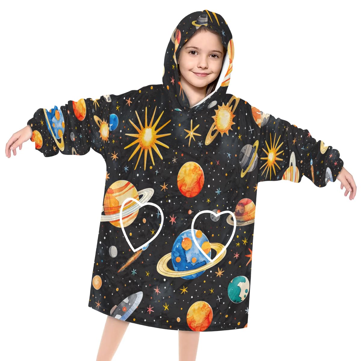 Wearable Blanket Hoodie for Kids, Enchanting starry sky Fleece Sweatshirt Blanket Oversized Blanket Sweatshirt with Pocket Flannel Warm Hooded Blanket 6-10 Year Old Girl Boy Gift, One Size