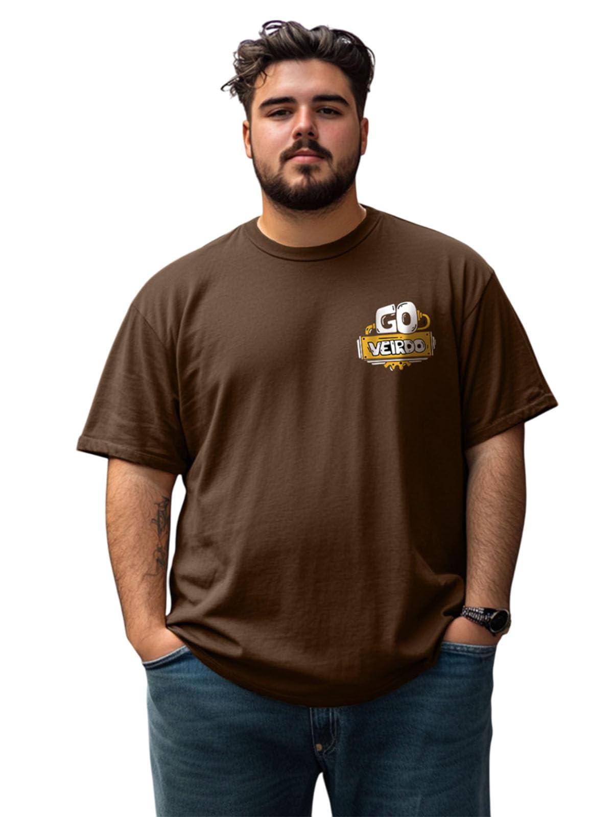 veirdo 100% Pure Cotton Oversized Fit with Drop Shoulders Latest Pocket Graphic Printed Designs Plus Size T-Shirt for Men (Sizes: S to 2XL)-picture-55