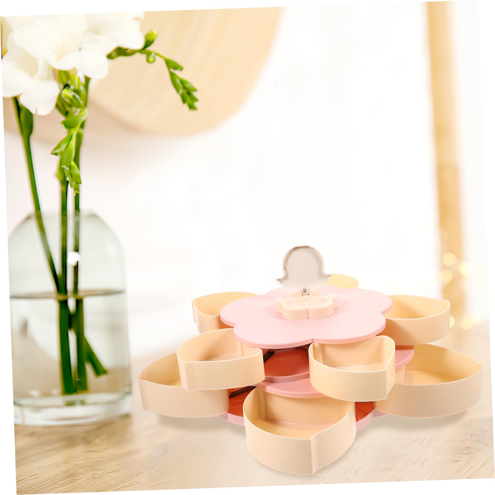 COLLBATH Blumenform-aufbewahrungsbox Für Süßigkeiten Zweischichtig Snackbehälter Mit Handyhalter Drehdesign Lebensmittelbox Mit Fächern