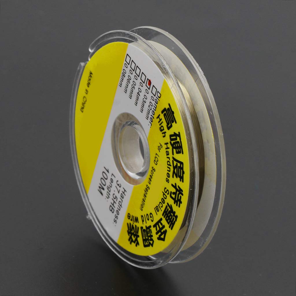 hokojix 100m Alloy Gold Molybdenum Wire Cutting Line for LCD for Touch Screen Refurbishment 0.03mm/0.04mm for Phone for