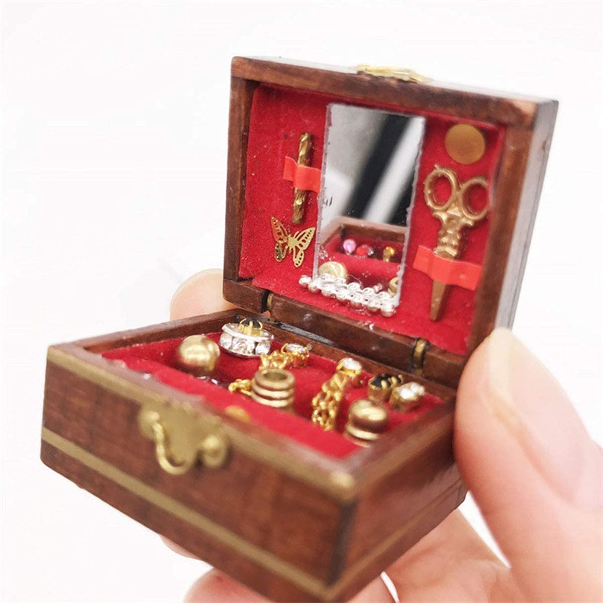 Wood Jewelry Box Display Case Furniture Furnishing, 1: 12 Dollhouse Miniature Ornament Craft Accessory, Doll House Furniture and Décor Professional Process - 3