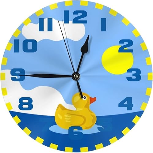 Reloj de pared redondo sin tictac, silencioso a pilas, 10 pulgadas, decoración del hogar de patito de goma para sala de estar, cocina, dormitorio y