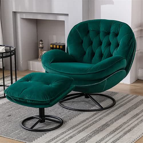 Velvet Swivel Accent Chair with Ottoman Set, Modern Lounge Chair