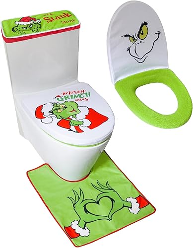 Miniatura 4 de Juego de fundas de asiento de inodoro de Grinch con tapa de inodoro, cubierta de asiento de inodoro, cubierta de asiento de inodoro, alfombra de