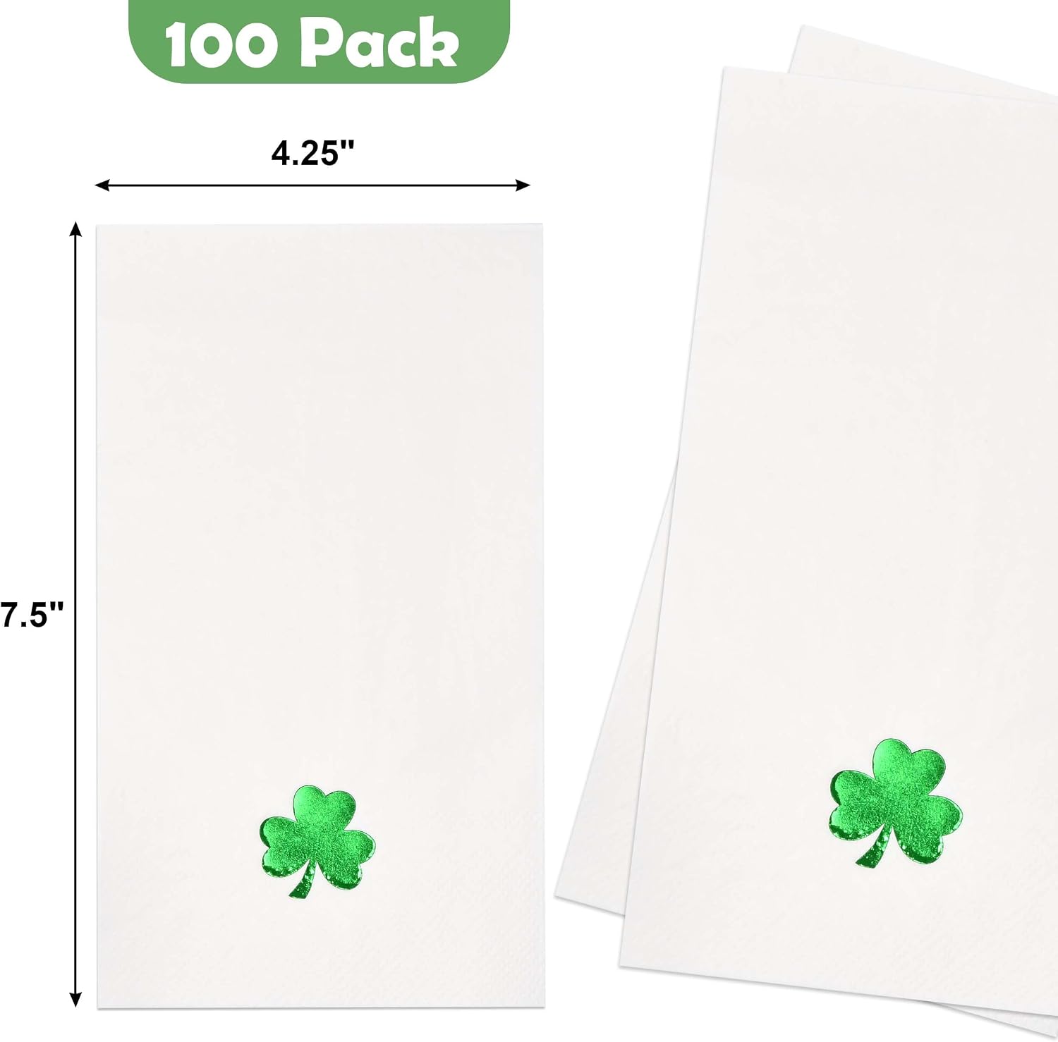 100 Pcs St. Patrick's Day Guest Napkins Green Foil Shamrock Disposable Paper Hand Towels for Irish Party Holiday Kitchen Bathroom Dinner Table Decor Supplies image 2