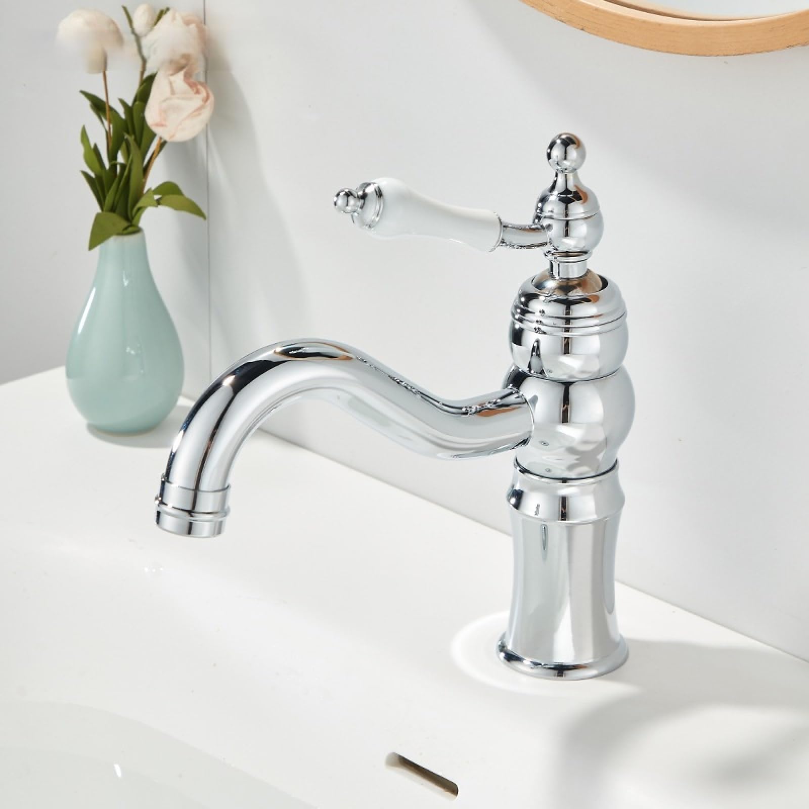 Fanjubei Electroplated Ceramic Handle Model Bathroom Washbasin, Brass Hot And Cold Basin Faucet,