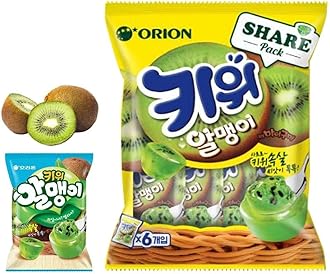 Korean Fruit Jelly Candy – Assorted Chewy Gummy Snacks – 5 Fruity Flavors (Grape, Plum, Lychee, Kiwi, Mango) – Individually Wrapped – Perfect for Kids & Adults – 알맹이젤리 (Kiwi–1.26oz(36g) × 6pack)