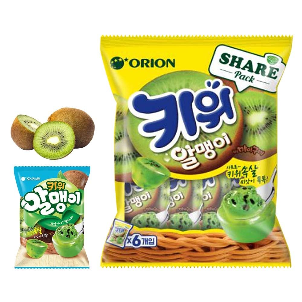 Korean Fruit Jelly Candy – Assorted Chewy Gummy Snacks – 5 Fruity Flavors (Grape, Plum, Lychee, Kiwi, Mango) – Individually Wrapped – Perfect for Kids & Adults – 알맹이젤리 (Kiwi–1.26oz(36g) × 6pack)