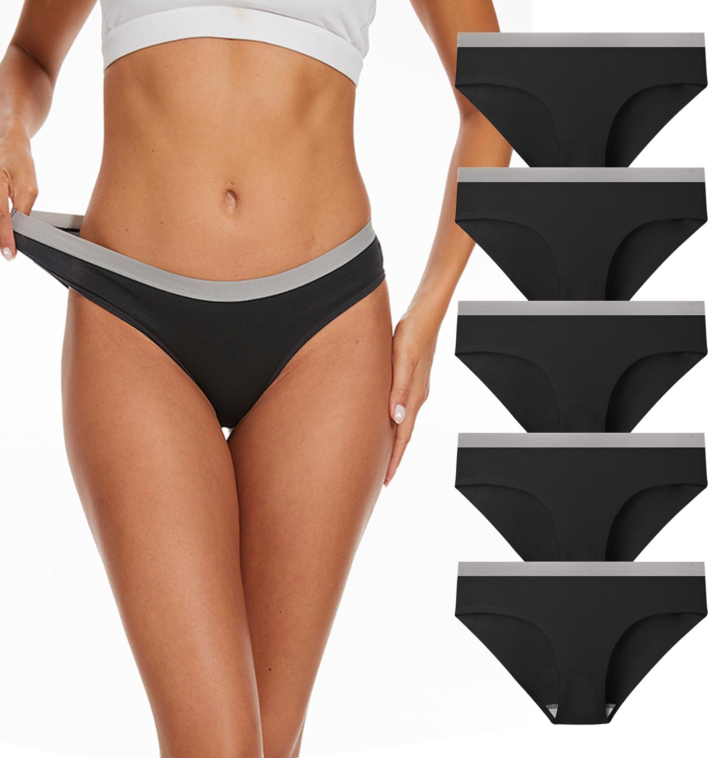 COSOMALLWomen's Underwear Cotton Low Rise Stretch Briefs Soft Bikini Ladies Cheeky Hipster Panties 5 Pack