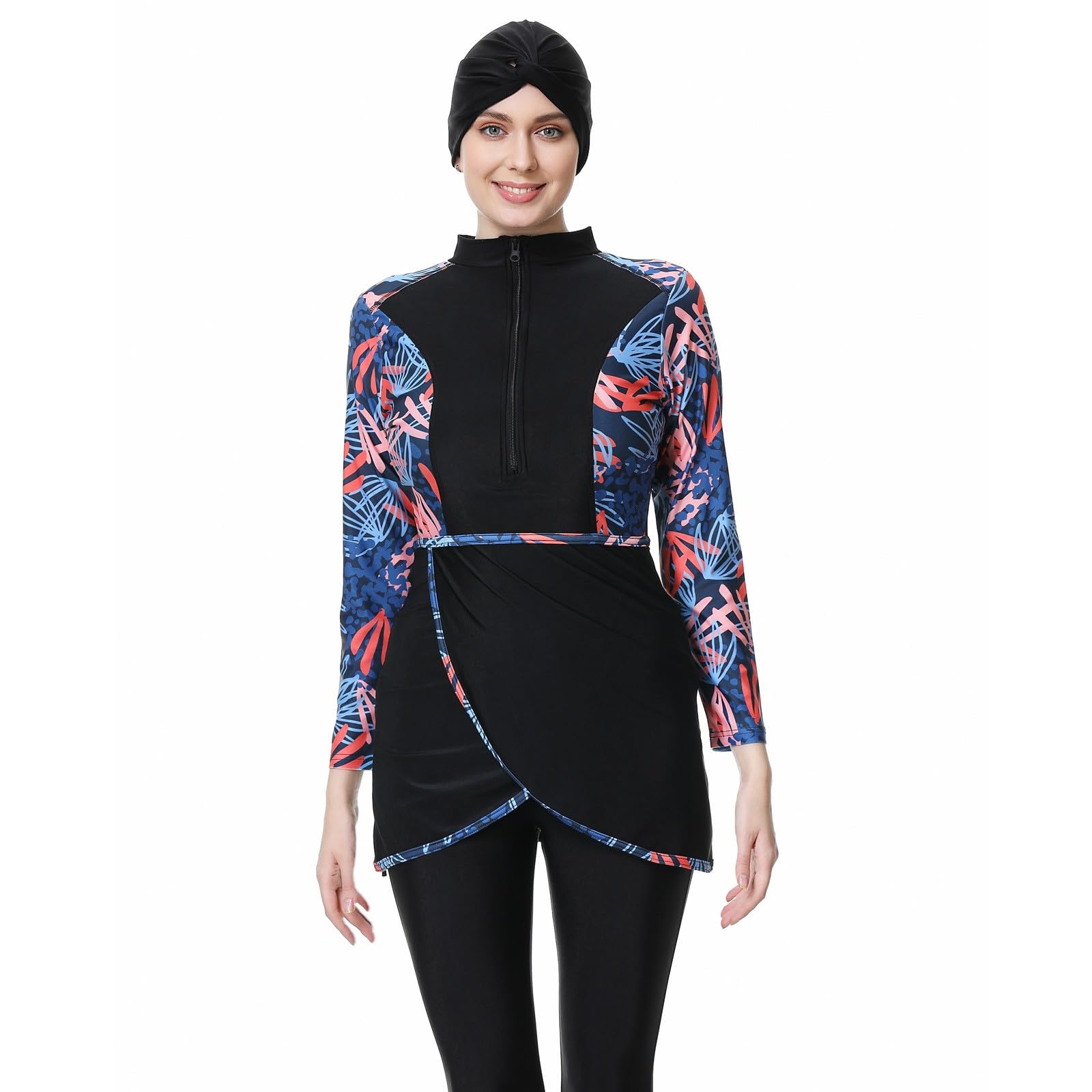 Generisch Rashguard - Costume da bagno a maniche lunghe con costume da bagno e berretto, tankini da donna, attività in spiaggia