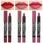 evpct 3Pcs Rub Red Rose Mauve Pink Matte Lipstick Lip Crayon Liner Pencil Pen Makeup Set Matte Lipstick and Lip Liner Set 24 Hour Waterproof labiales mate 24 horas originales 13&15&16