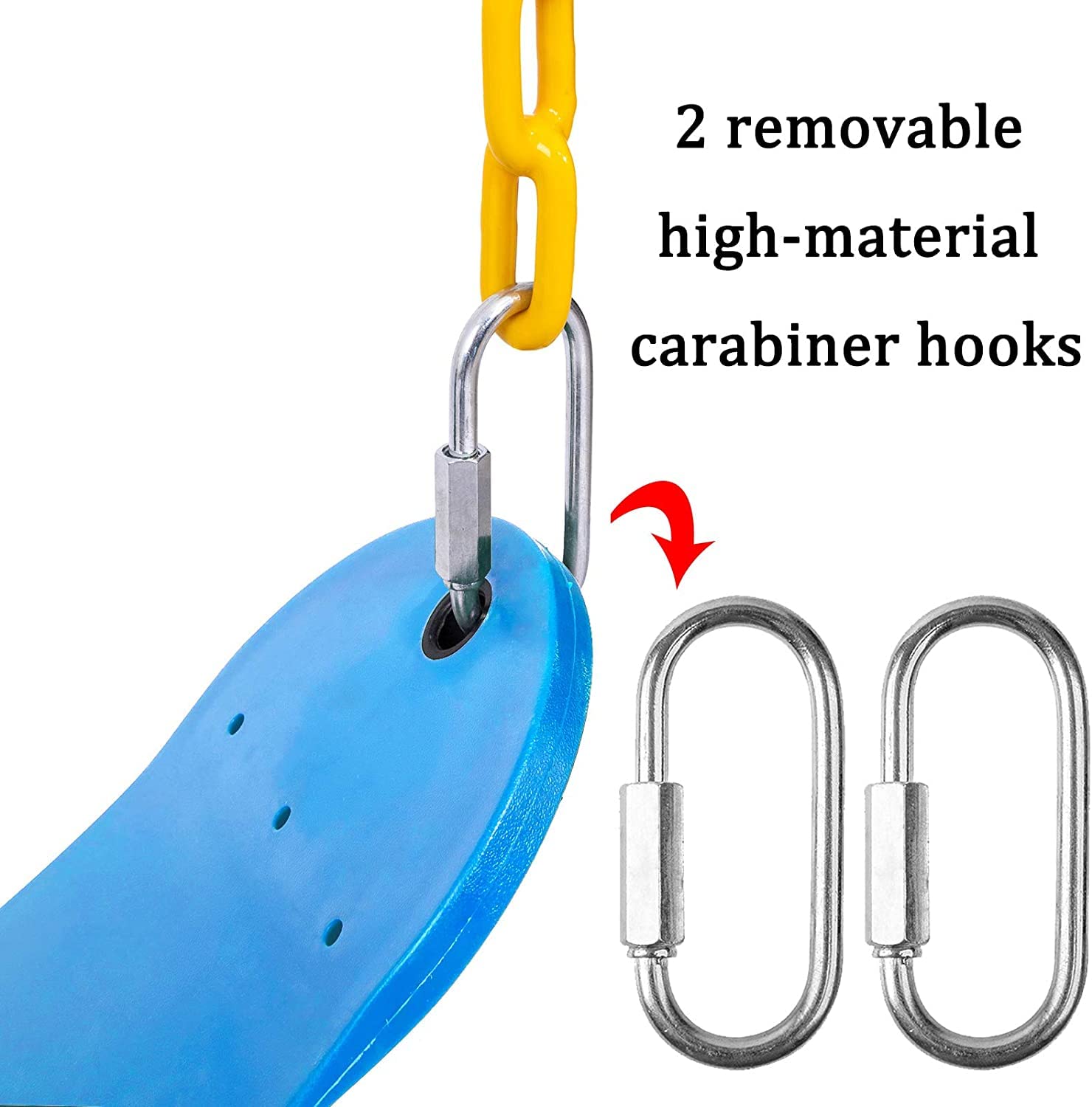 REZNOR Flexible Swing Seat Set for Kids/Adults Outdoor Park Garden Tree Backyard with 60β Plastic Coated Chain, Weight Support Upto 150kg, Blue/Yellow 3