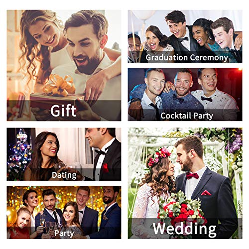 Image of HISDERN Bow Ties for Men Solid Color Pre-Tie Bow Tie and Pocket Square Set Classic Formal Tuxedo Bowties for Wedding Party