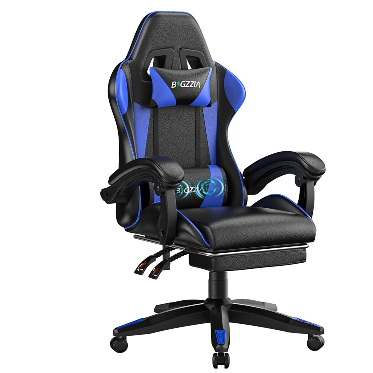 Bigzzia Gaming Stuhl mit Massagefunktion, Ergonomisch Gaming Chair Grün | Gaming Sessel mit Fußstütze, verstellbare Rückenlehne 90-135°, PC-Stuhl Massage-Lendenkissen für Erwachsene, Mädchen&Jungen