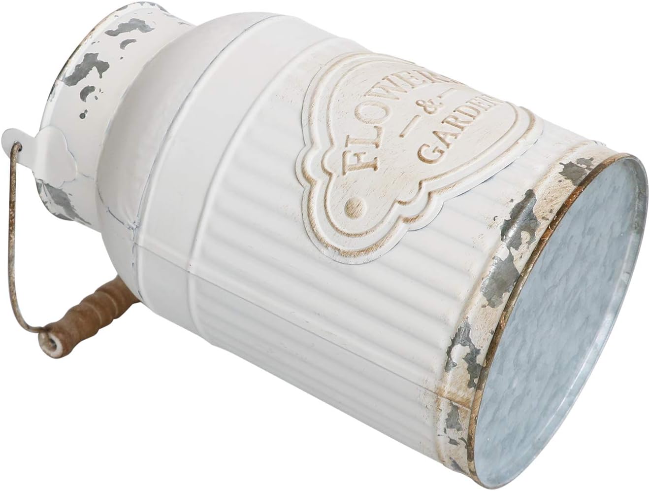 Yoillione Milk Jug Vase White Farmhouse Decor, Country Metal Flower Rustic Jug for Artificial Flowers, Cream Pitcher Vintage Shabby Chic, French Bucket With Handle - Image 3