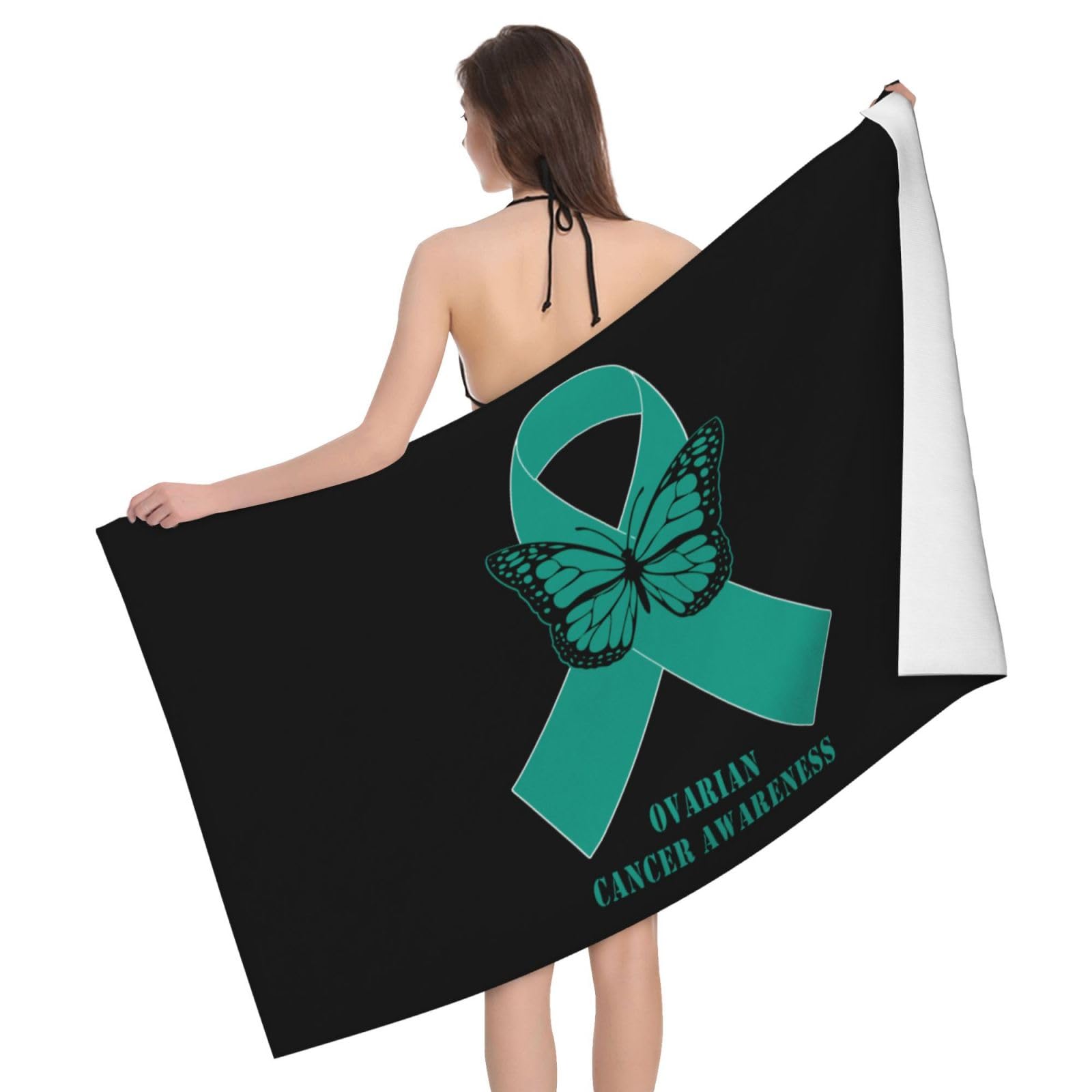 HLBSDM Microfiber Ovarian Cancer Awareness Beach Towel Quick Dry Soft Sand Free Beach Towels for Pool Swim Beach Lightweight Thin Towels