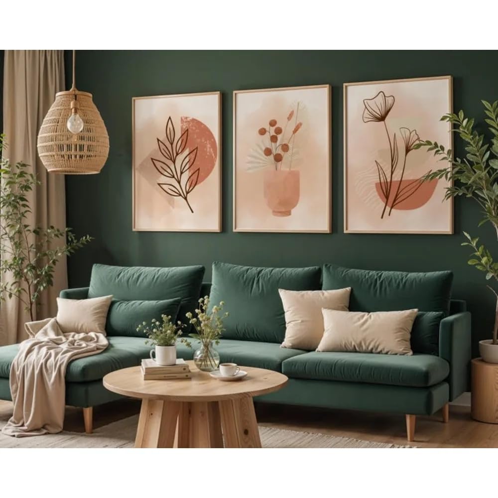 LTjiajuypd Canvas Prints Terracotta Wall Art,Neutral Plant Bohemian Minimalist Style Living Room Decoration(50x70cm-3Pcs)