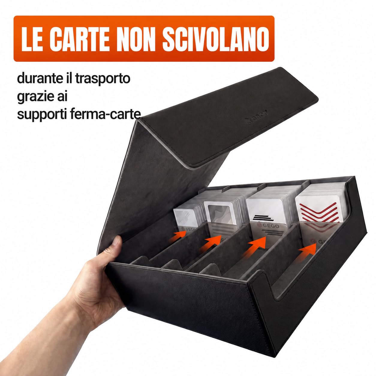 GECO® Box porta carte collezionabili per 2400+ carte – Nera Neues Artikel-Highlight: Deck box magnetica con 12 divisori e 4 blocca-carte – Box premium per carte collezionabili e accessori