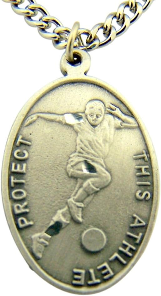 WJH Silver Tone Patron of Sports Saint Sebastian Soccer Athlete Medal, 1 Inch