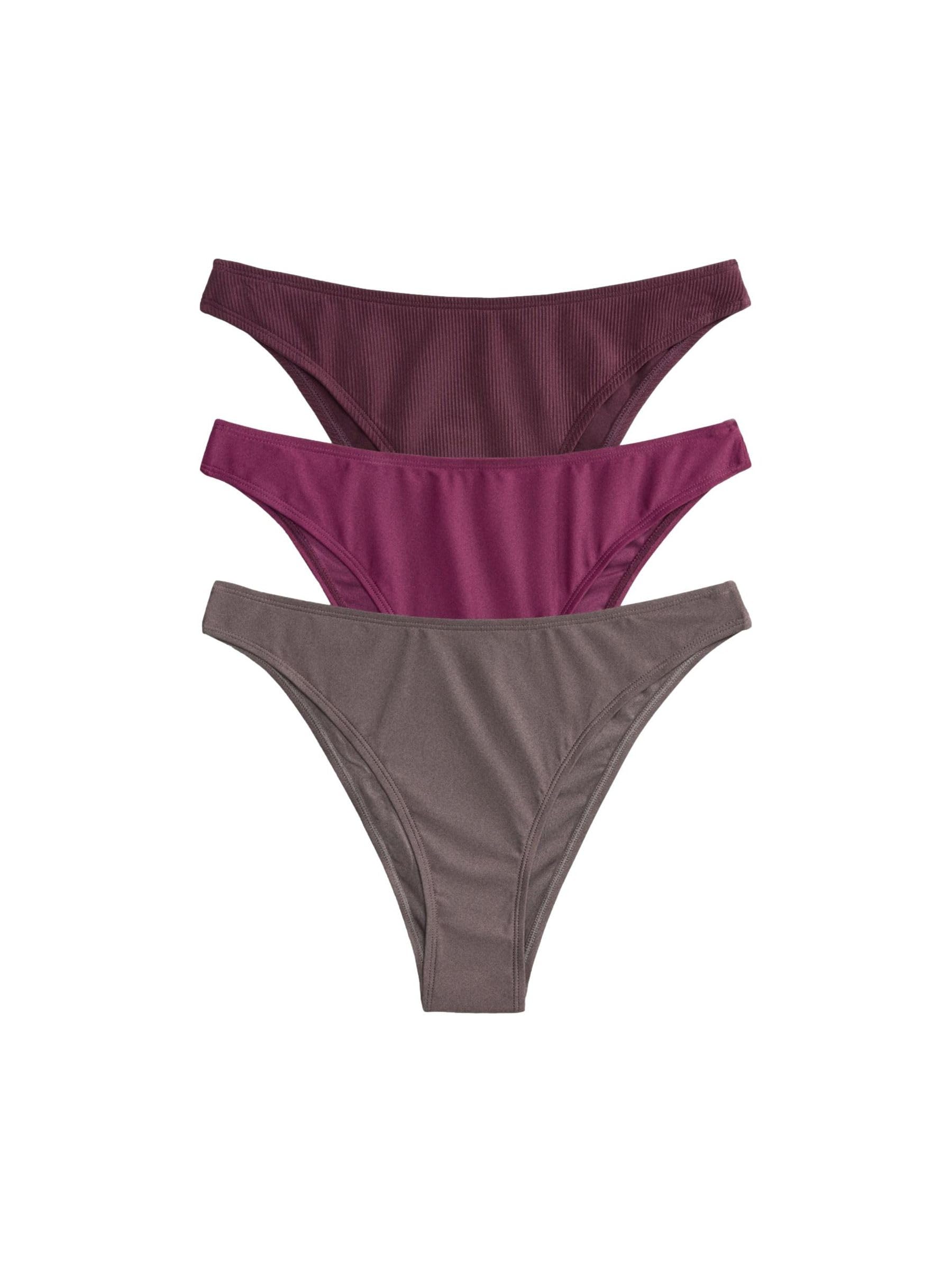 THE SET Donne Confezione da 3 di Slip Bikini a Gamba Alta | Adulto, High Leg, Mid Rise, Pull On, Lavabile in lavatrice