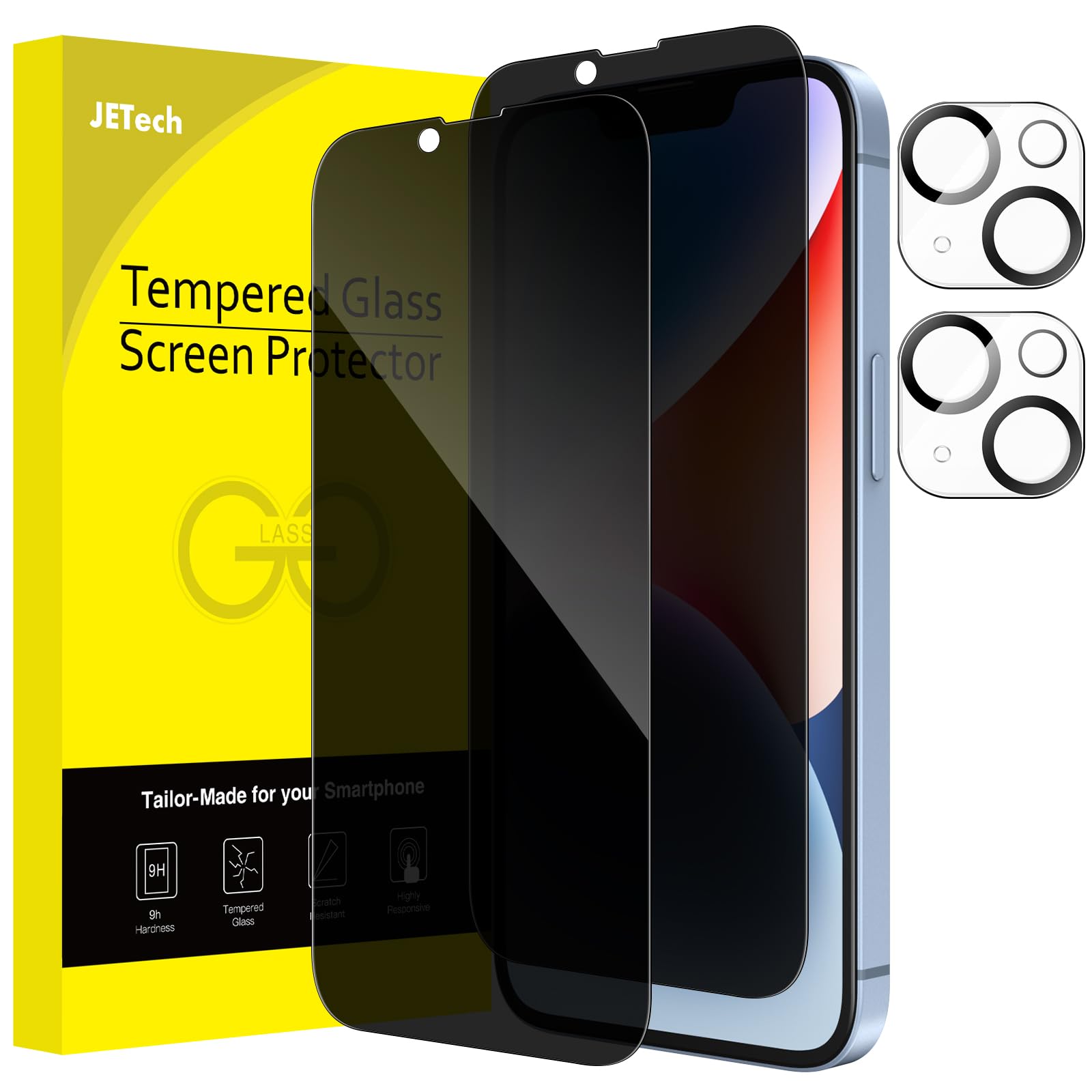 JETech Privacy Full Coverage Screen Protector for iPhone 14 Plus 6.7-Inch with Camera Lens Protector, Anti-Spy Tempered Glass Film, 2-Pack Each