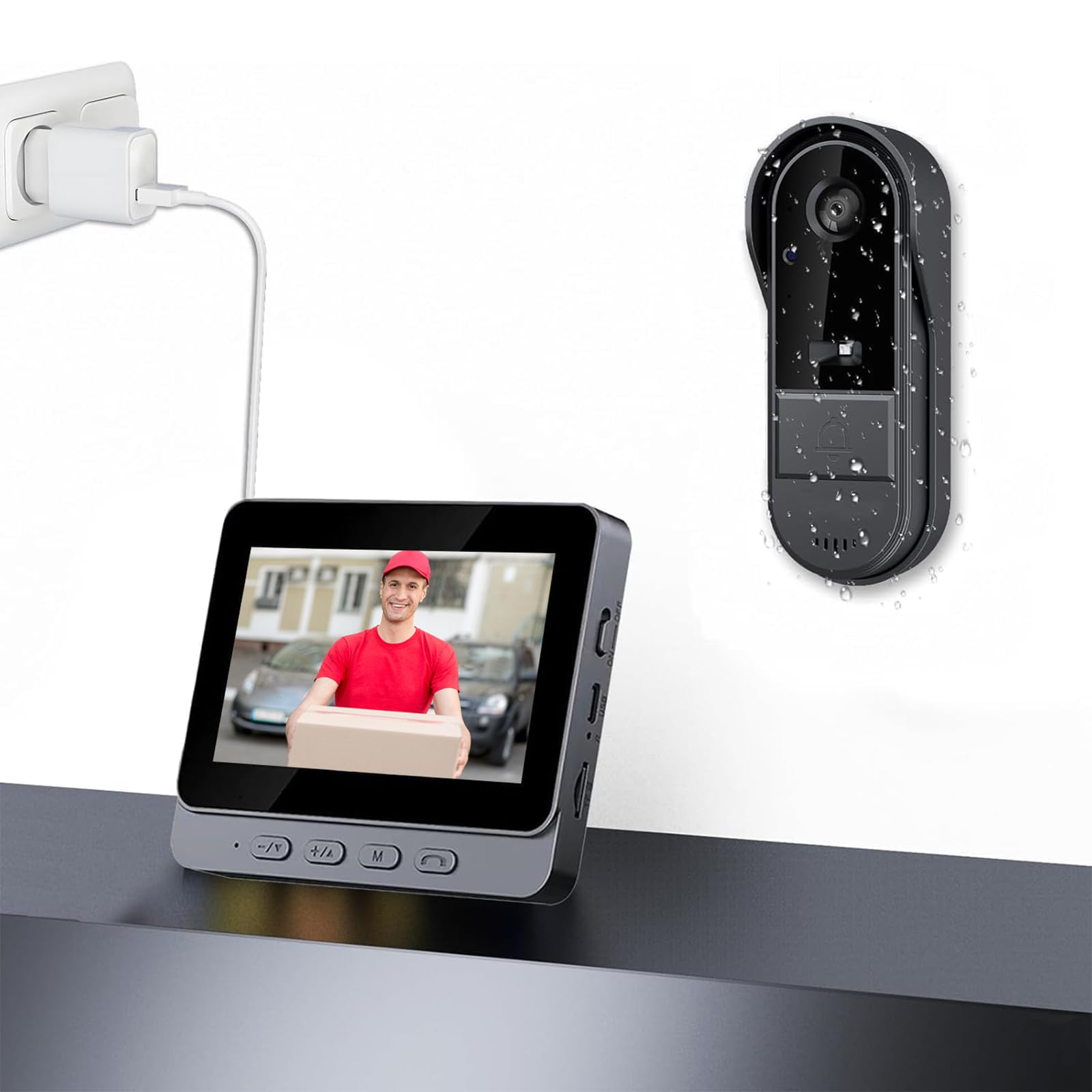 Winnes Video Campanello Videocitofono senza Fili da Esterno Smart Video Citofono Wireless Doorbell Impermeabile IP67 con Telecamera 1080P 4,3 Pollici Display 170° Ultra Grandangolo,Nessun APP&WiFi
