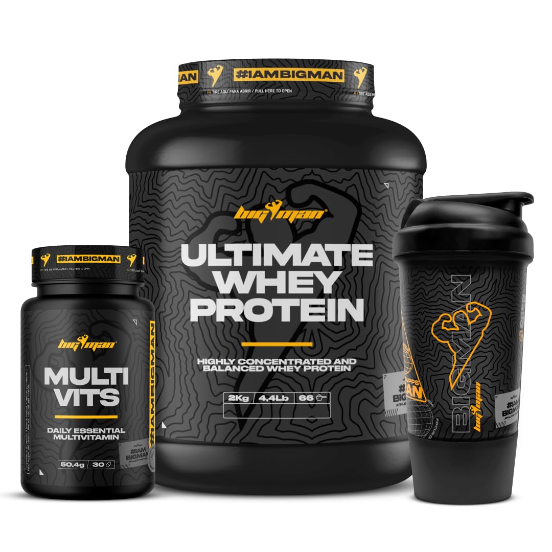 BigMan | Pack Ultimate Whey Protein 2 kg + MULTI VITS Perlas 30 caps + SHAKER PRO | Aumenta el crecimiento muscular | Entrenamientos intensos | Máxima asimilació (2 KILOS SHAKER PRO, Chocolate Blanco)