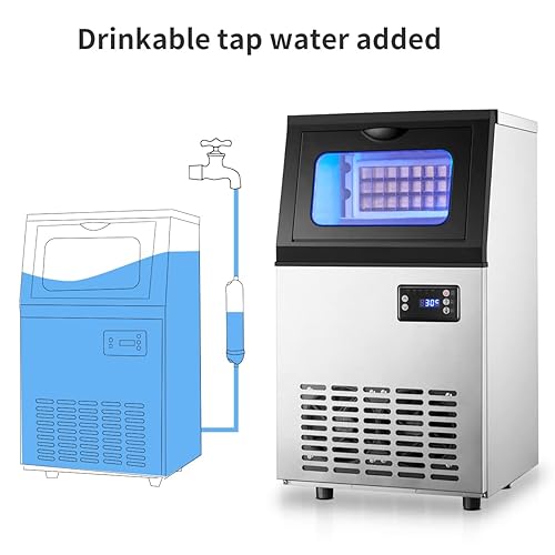 Miniatura 5 de CMICE Máquina comercial para hacer hielo, máquina de hielo de acero inoxidable de 100 libras24 horas, construcción de acero inoxidable de alta