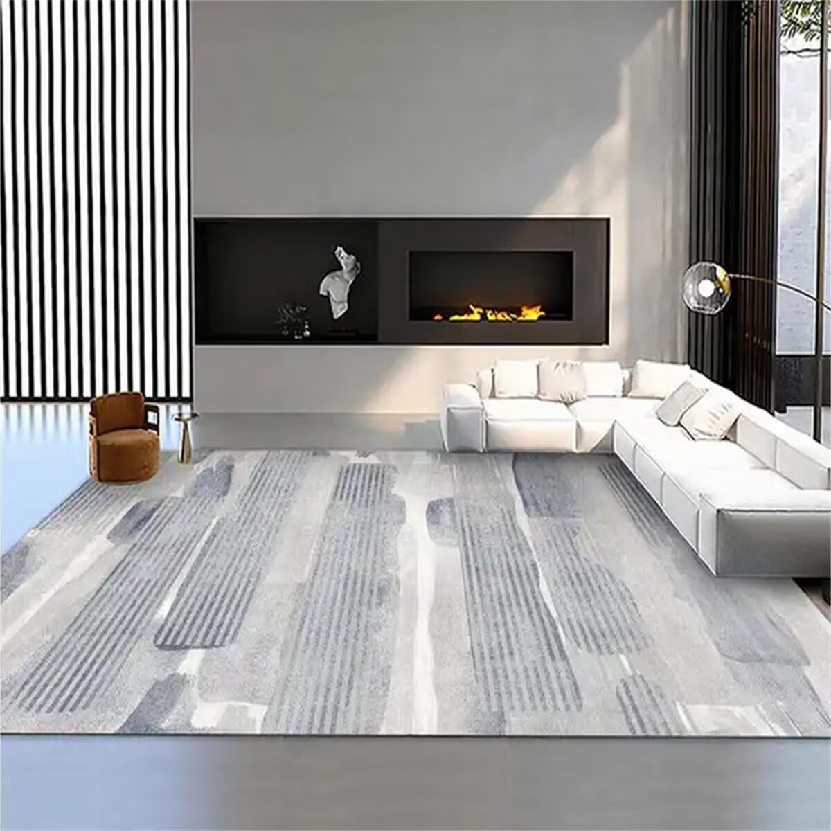 Tapis de chambre gris bleu anti-allergie lavable pour deco ado et terrasse
