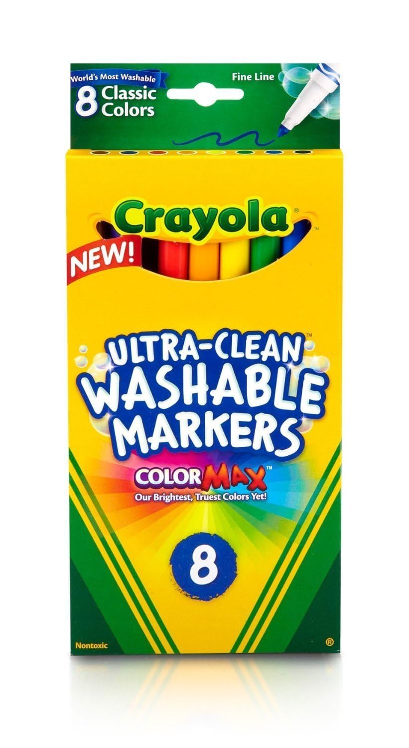 Crayola Ultra-Clean Washable Markers, Color Max, Fine Line Classic Colors 8 Ea