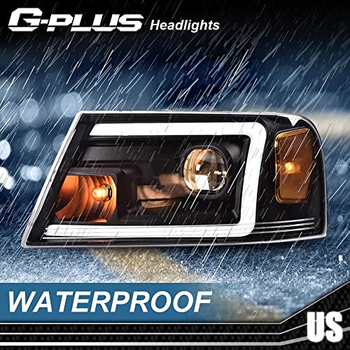 G-Plus Led Drl Headlights, Compatible With 2004-2008 Ford F150/ 2006-2008 Lincoln Mark Lt Bumper Headlamp, Clear Lens Black Housing Amber Reflector #TOP3
