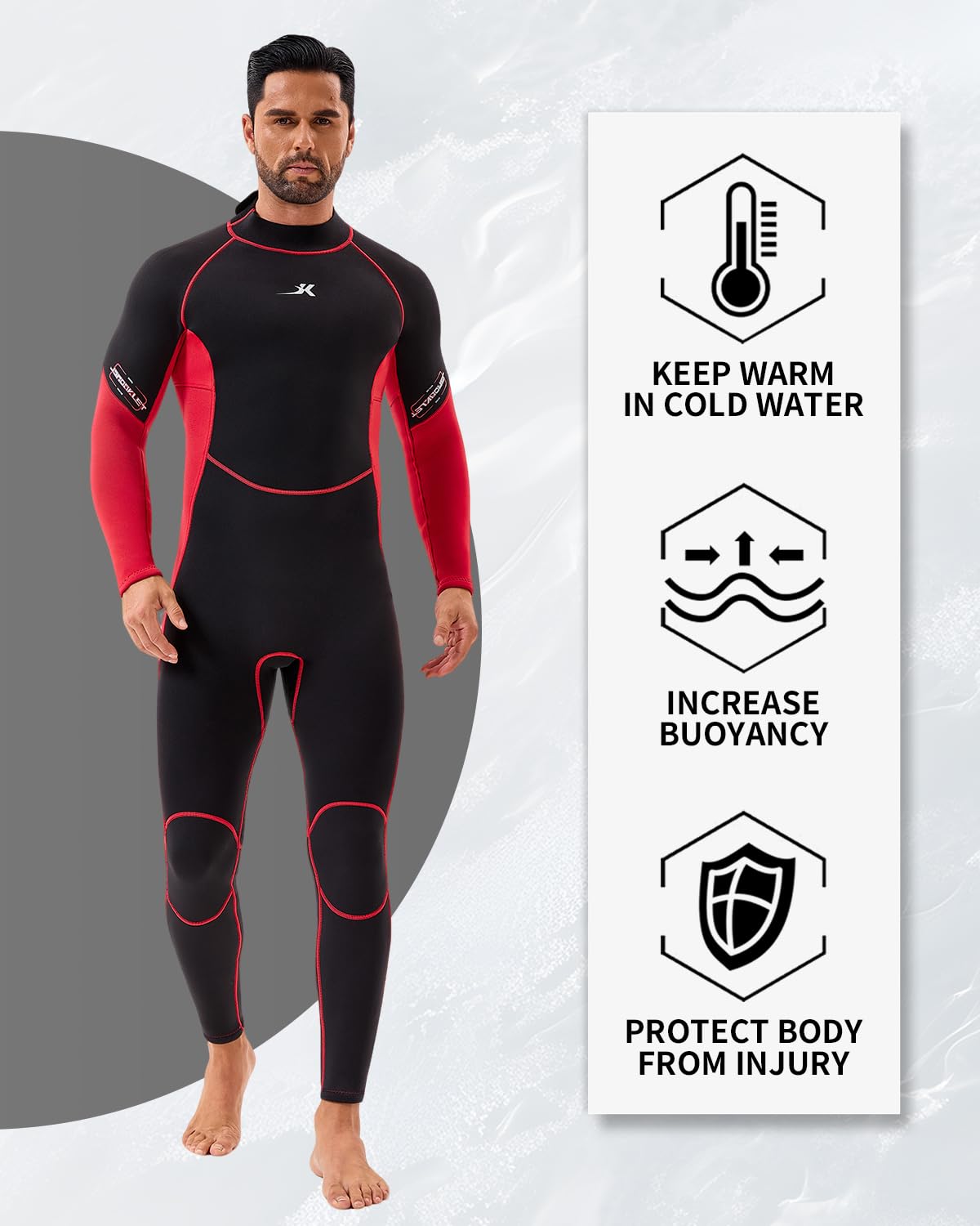 Jsnorklet Wetsuits for Men, 3mm Back Zip Full Wetsuit for Diving Swimming