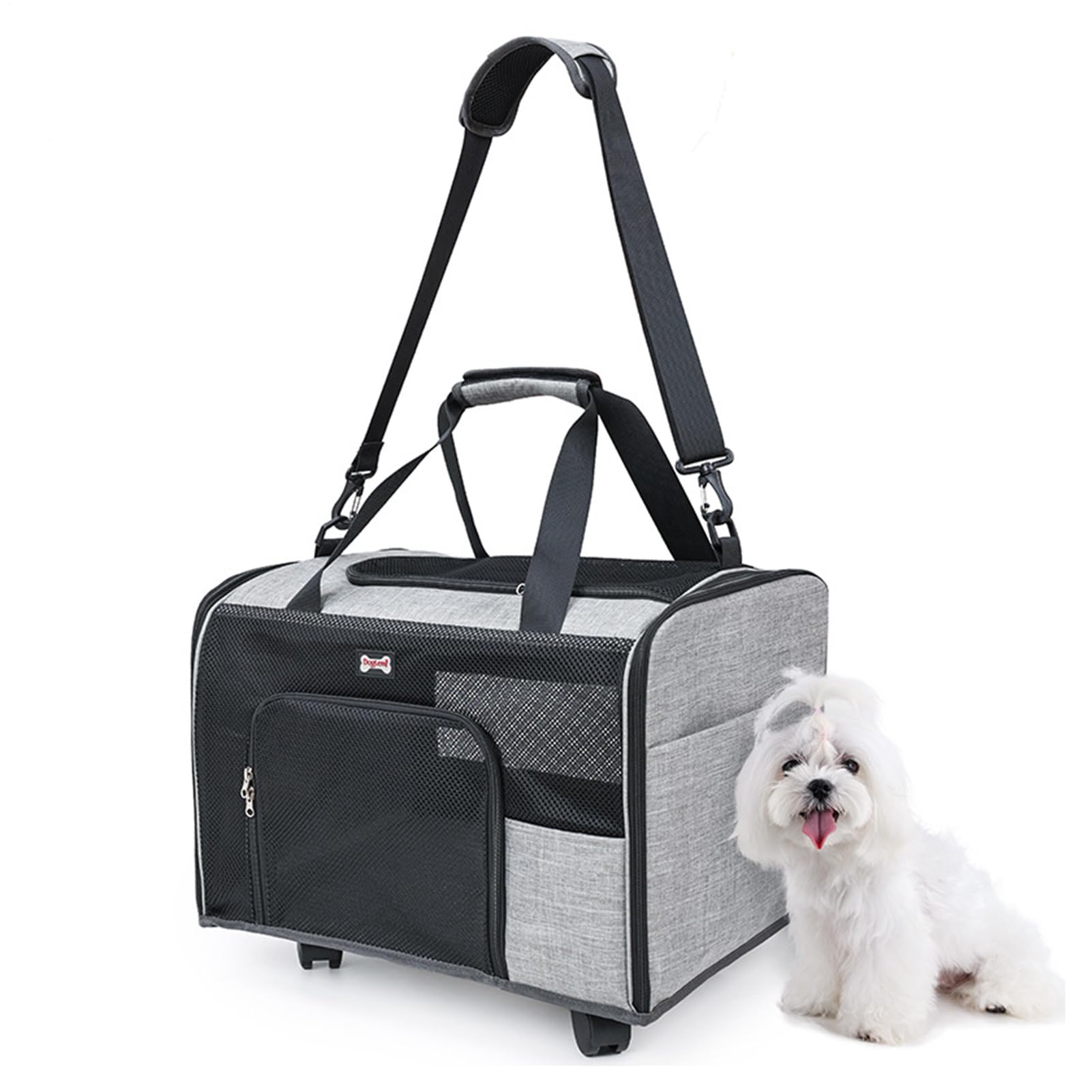 Rollbare Transportbox für Katzen mit Rollen & atmungsaktivem Design - Tiertransporter für kleine Hunde & große Katzen | Tragbare Schultertasche für Reisen | Mesh-Design und große Kapazität