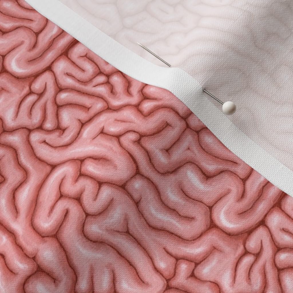 Spoonflower Fabric - Tiny Natural Pink Brains Brain Zombie Anatomy Head Guts Printed on Petal Signature Cotton Fabric by The Yard - Sewing Quilting Apparel Crafts Decor