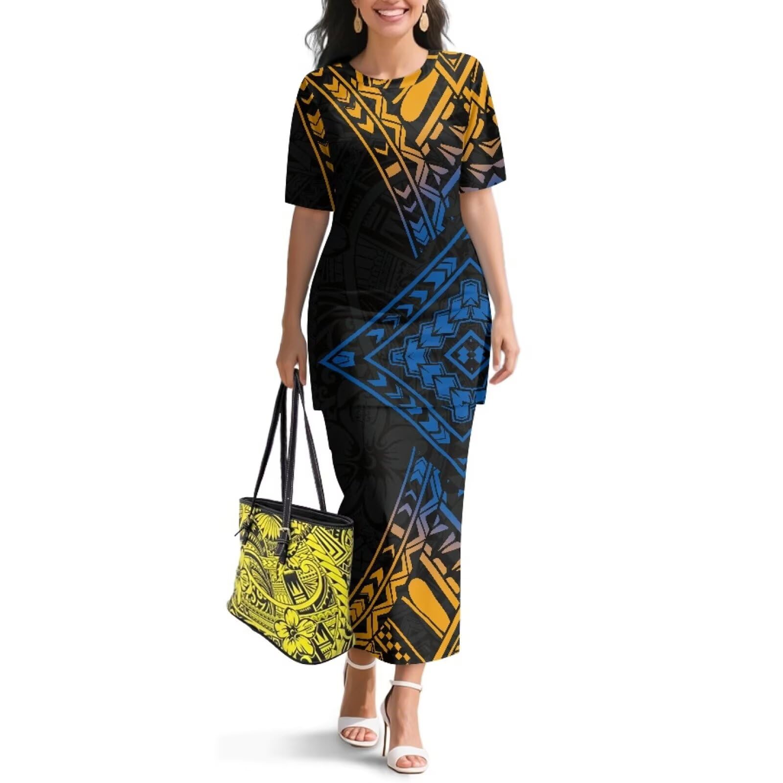 Samoa Puletasi Dress for Women Polynesian Top and Maxi Skirt Sets