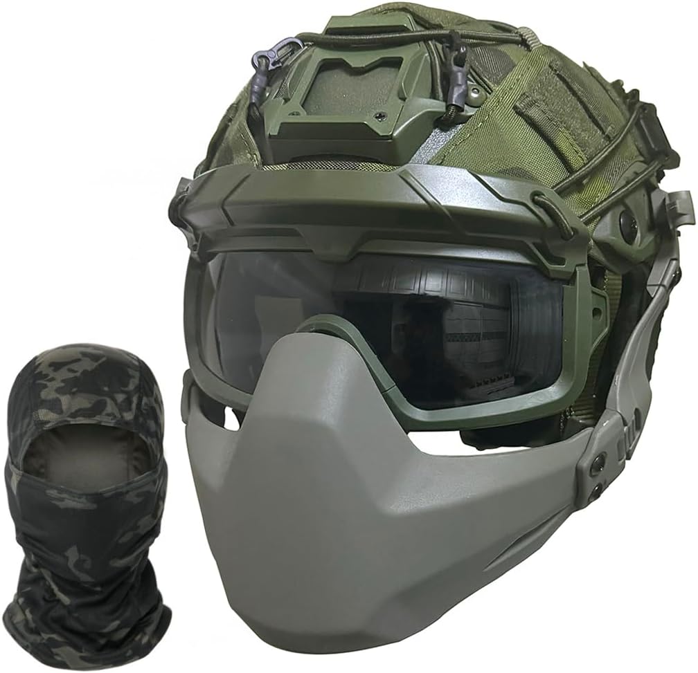 Airsoft Fast Helmet with Mask, Goggles and Helmet Cover, Multifunctional Tactical Gear Set, for Airsoft Hunting Outdoor Sports Paintball BB CS Game D