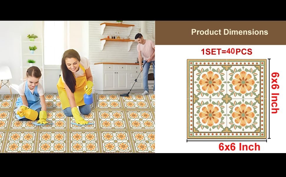 Image of Moroccan Tile Stickers | Waterproof Self Adhesive Peel & Stick Tile Decals for Kitchen Backsplash, Bathroom Wall, Floor, Furniture & Glass (8x8 Inch, Design 25, 36 Pic)
