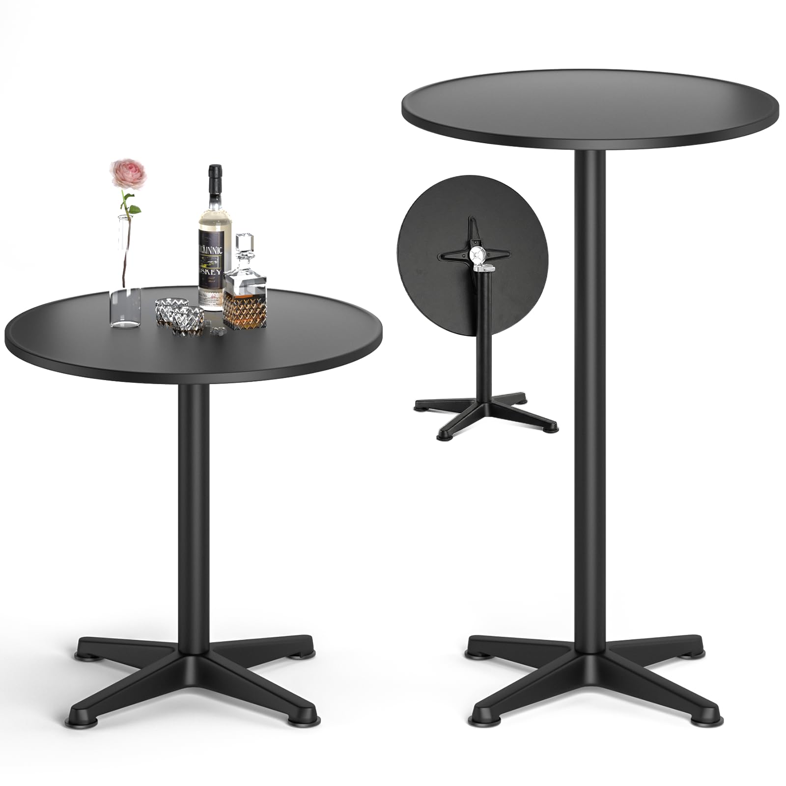 Table haute pliable 3 en 1 - Table de bar - Table de balcon - 60 cm - Table de jardin ronde en acier inoxydable - 3 hauteurs : 49,5 cm/74 cm/114 cm - Table de bistrot pour extérieur, jardin