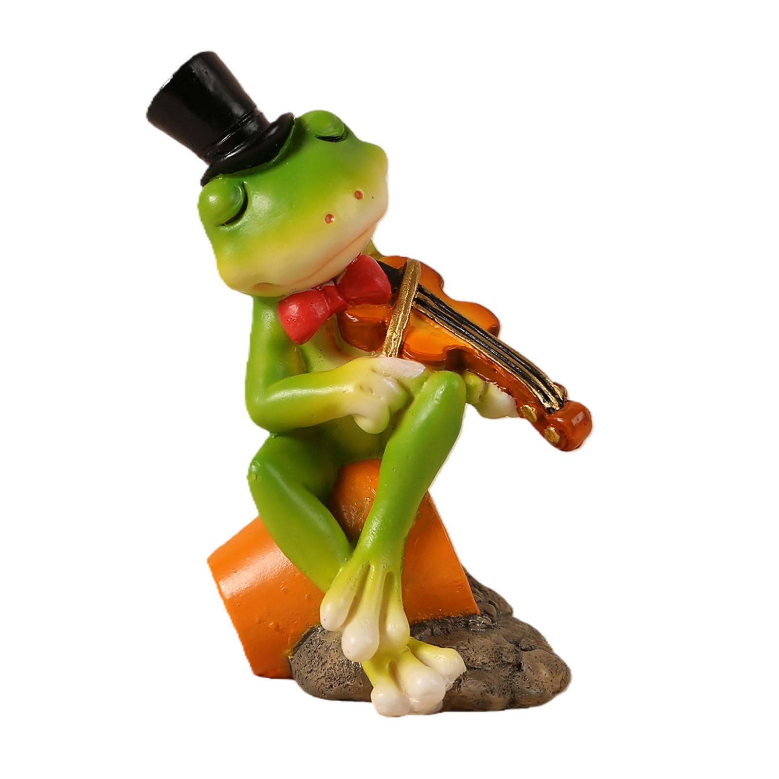 sugerou Retro Garden Decoration Frog Violin Figurine, Small Plant Pot Decor, Resin Garden Statues for Moss Landscaping Figurines, Waterproof Hand-Painted Gentleman, 3.15 Inch Size A