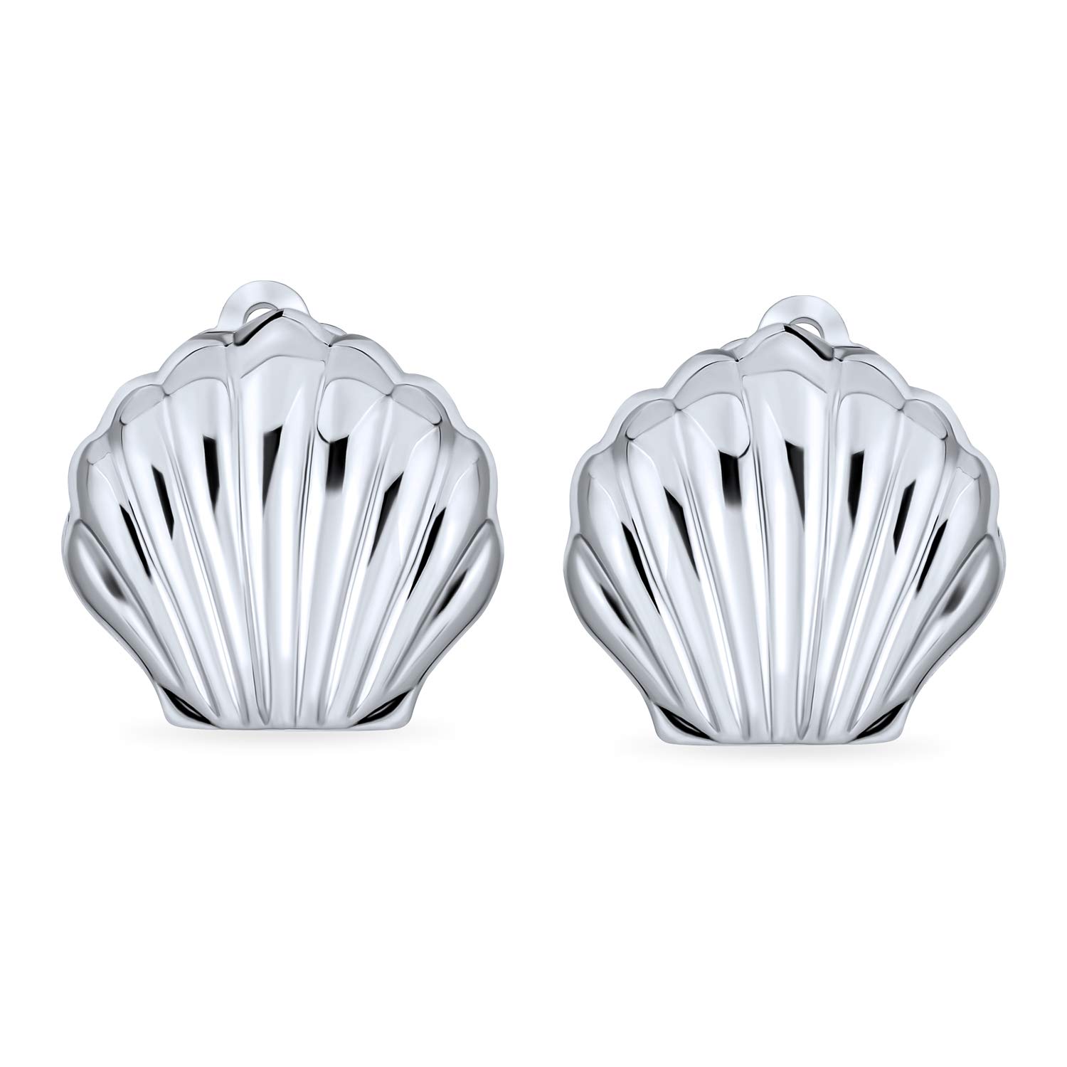 Geschnitzte Muschel Nautische Polierte Clip On Ohrringe Für Frauen Nicht Durchstochen 14K Vergoldet .925 Sterlingsilber
