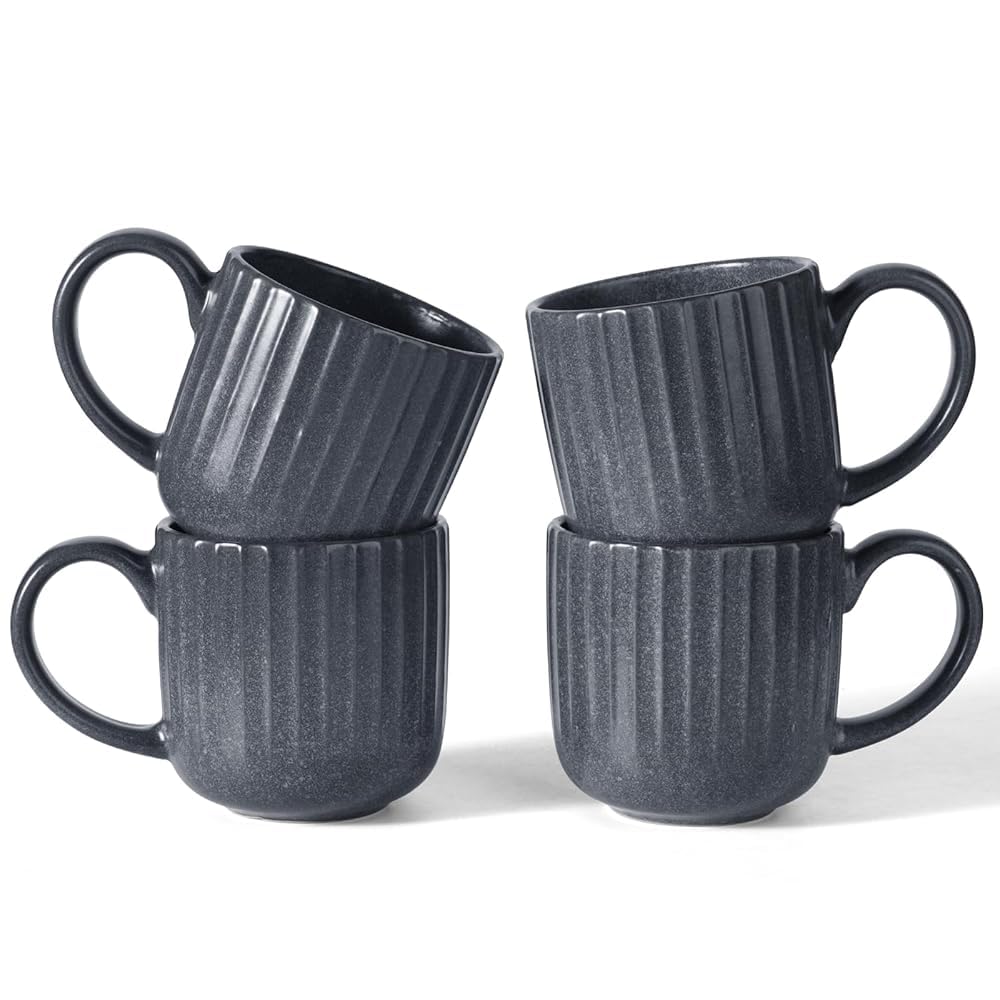 Richmount Starlight Coffee Mugs Set of 4, 11oz/325ml Stoneware Tea Cups with Large Handle for Latte/Cappuccino/Milk/Cocoa/Tea, Microwave & Dishwasher Safe, MatteGrey — image 1