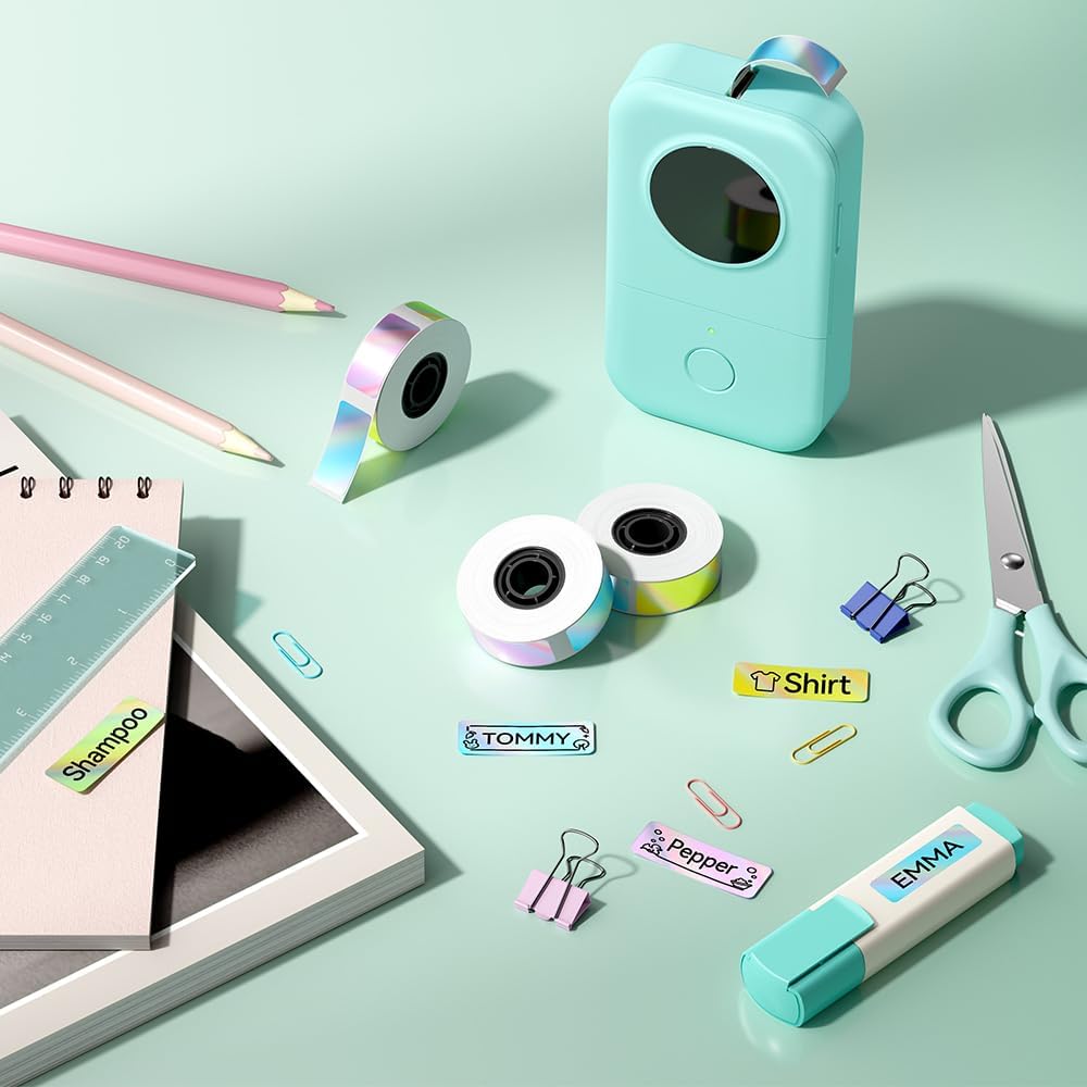 Phomemo D30 Label Tapes for School Classroom Item Name Tag Stickers, Black on Mermaid Color Sticker Thermal Paper Self-Adhesive Label Maker Tape, 12 x 40mm (3/8" x 11/2") 160 Tapes/Roll, 3-Roll - Image 4