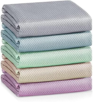 Nanoscale Cleaning Cloth, Streak Free Miracle Cleaning Cloth, 5 Pack Multi-Functional Reusable Lint Free Cloths, Highly Absorbent Fish Scale Cloths, Suitable for Home, Glass, Kitchen and Auto.
